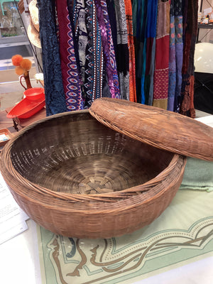 Vintage Wicker Lidded Basket