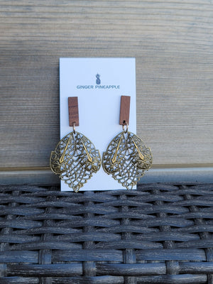 Antique Bronze & wood earrings - 33rd St W