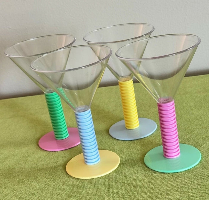 Retro Memphis Design style pastel plastic martinis glasses