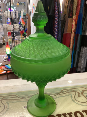 Vintage Indiana Glass Green Frosted Candy Dish