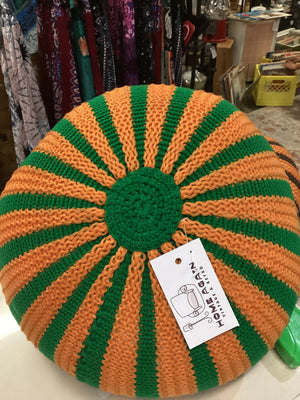 Vintage Knit Round Cushion (Orange & Green)