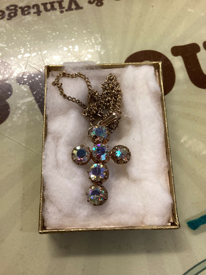 Vintage Rhinestone Cross Necklace