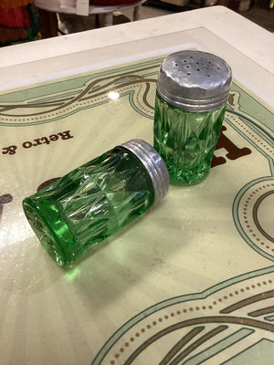 Vintage Uranium Glass Salt & Pepper Shakers
