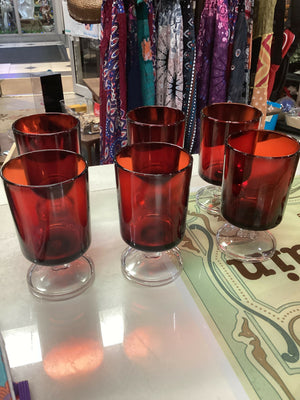 Vintage Ruby Red Luminarc France Stem Ware Shot Glasses (6)