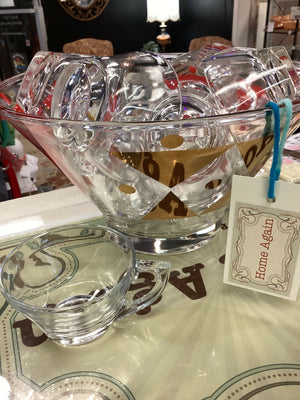 Rare Vintage Gay Fad Moon Design Salad / Punch Bowl with 12 Cups