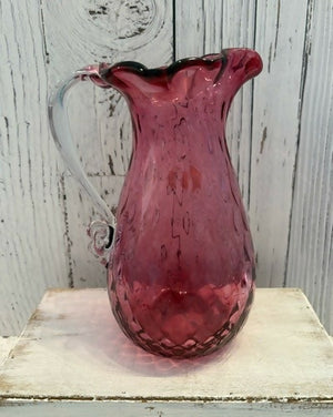 VINTAGE HAND BLOWN GLASS PITCHER