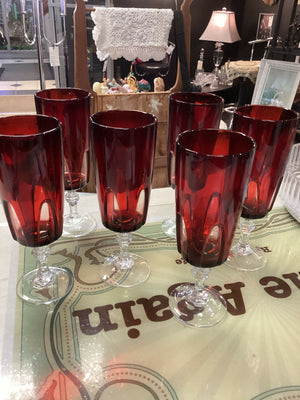 Vintage Cristal D'Arques Luminarc Ruby Red Champagne Flutes (6)