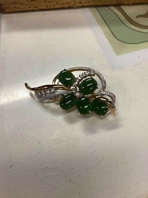 Vintage Gold Jade Cabochon Brooch Pin