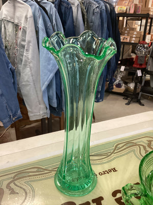 Vintage Uranium Ruffled Top Vase