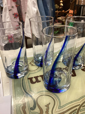Vintage Libby Blue Swirl Dimple Gasses set 4