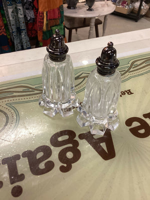 Vintage Crystal with silver plated top. exquisite, elegant salt and pepper shakers