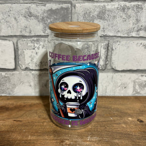 COFFEE BECAUSE MURDER IS WRONG glass libby tumbler / to go mug