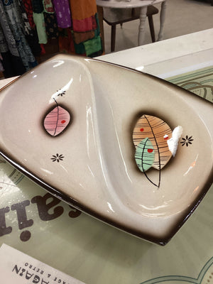 Vintage MCM Divided Plate Autumn Leaved -Japan made