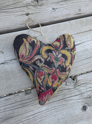 Vintage tapestry heart pillow ornament
