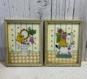 VINTAGE CROSS STITCH DUCKS,BATHROOM DECOR