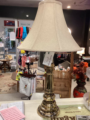 Vintage Brass Table Lamp with Beige Shade