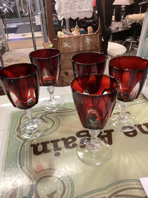 Vintage Luminarc Cristal D'arques-Durand Gothic Ruby Red & Clear Water Goblets (5)
