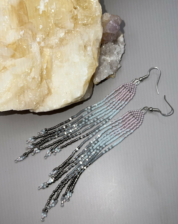 Grey-Pastel Fringe Earrings
