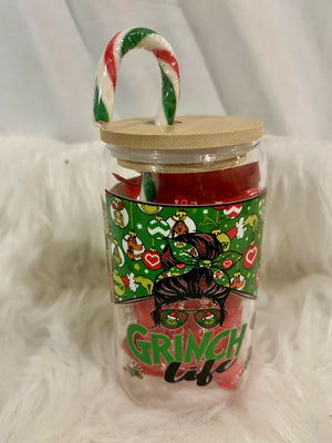 "Grinch Life" Glass Tumbler with Hot Chocolate Bomb (KGC45)