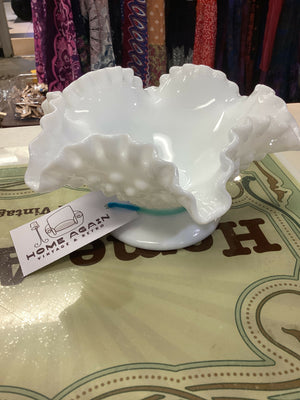 Vintage Fenton Hobnail White Milk Glass Footed Candy Bowl
