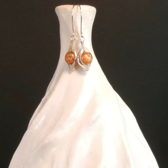 Crab Fire Agate Argentium Sterling Silver Earrings