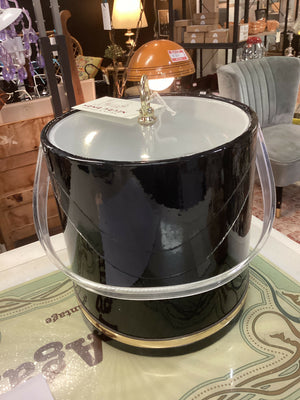 Vintage Black Patent & Acrylic Ice Bucket