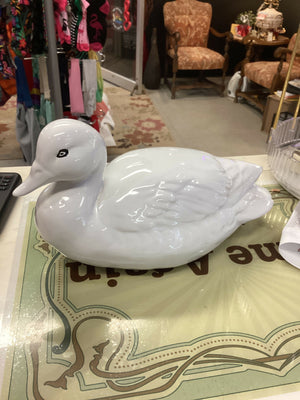 Vintage Cantagalli Italian Pottery Duck All White Black Eyes Made In Italy