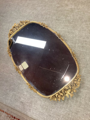 Vintage Matson 24K Gold Plated Dogwood & Bird Mirrored Tray