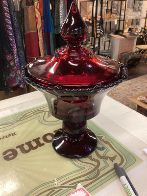 Vintage Paden City Ruby Red Footed Candy Dish and Lid