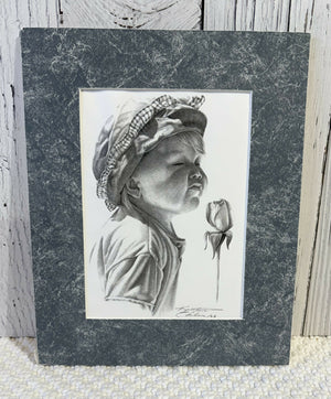 PRINT, GIRL SMELLING ROSE