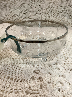 Crystal Footed Etched Bowl with Silver Rim