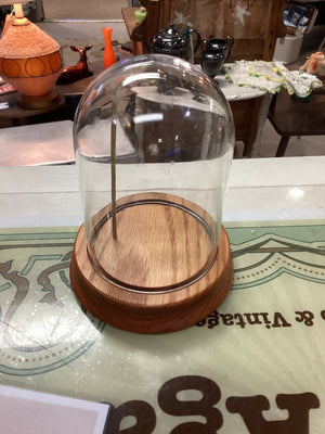 Vintage Display Glass Dome With Wooden Base