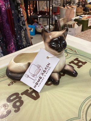 Vintage Ceramic Siamese Cat Figurine Planter MCM