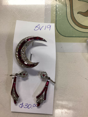 Vintage Crescent Brooch & Clip on Earrings