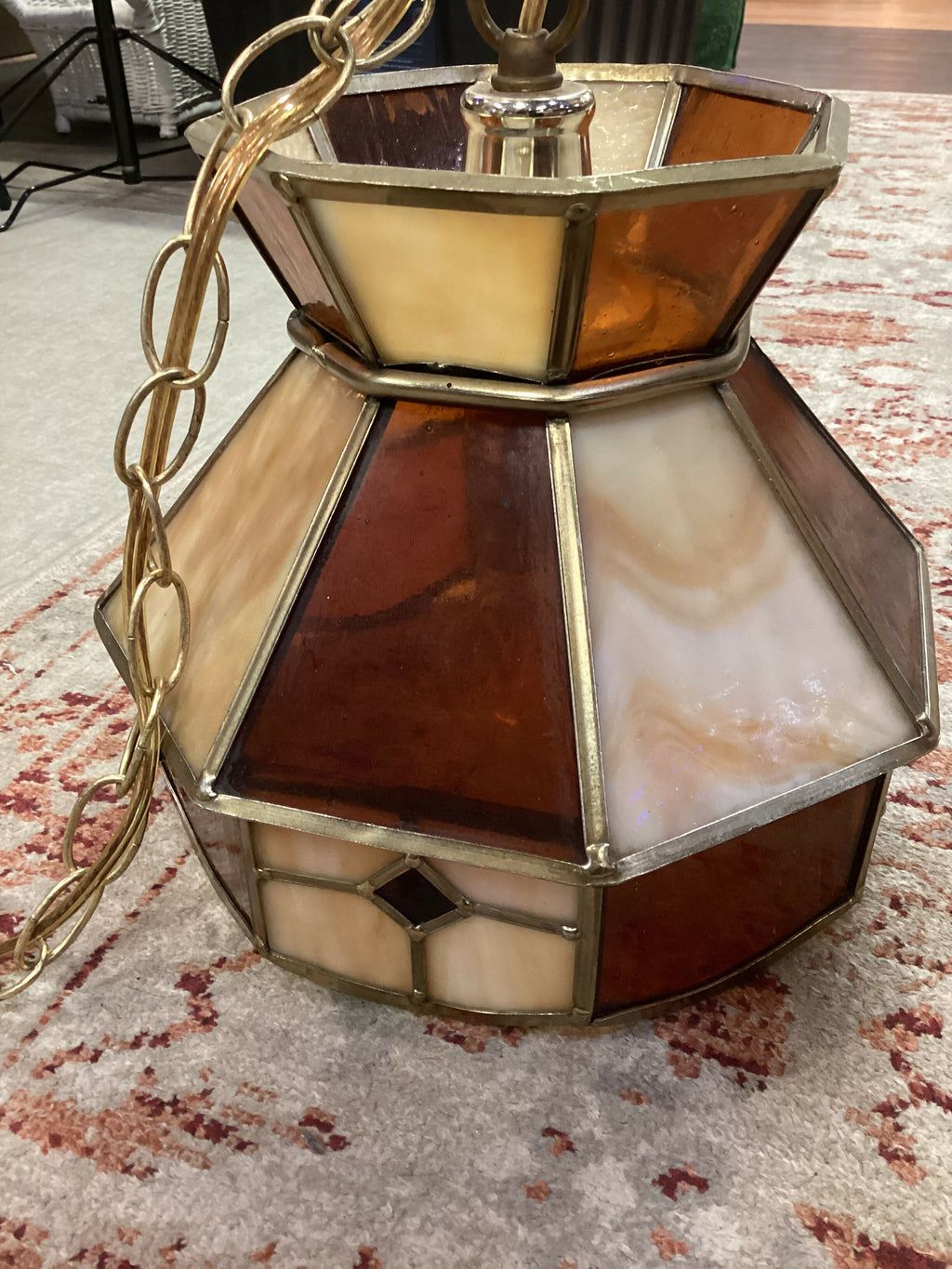 Vintage 1970’s Small Tiffany Style Swag Lamp