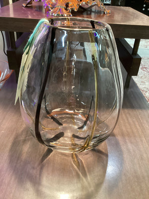 Hand blown Glass Vase Black/Gold Markings