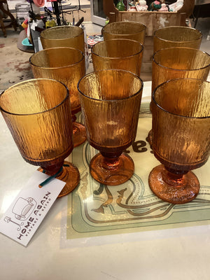 Vintage Ravenhead Siesta Amber Goblets (9)