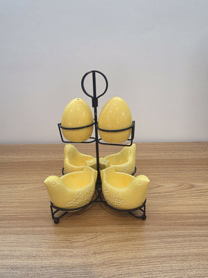 Vintage chicken egg cup + S&P set