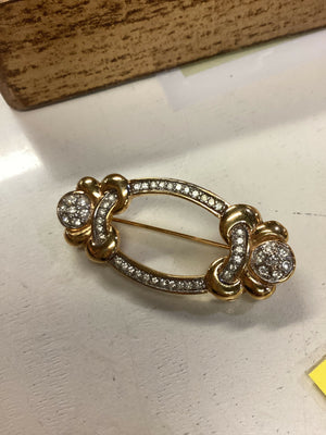Vintage 90s gold tone with rhinestones brooch, empress fashion style