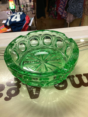 Vintage Glass green ashtray, Czechoslovakia, 1960s