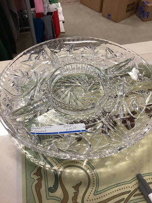 Vintage Pinwheel Lead Crystal Divided Serving Plate