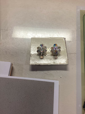 Vintage Signed SHERMAN AB Clear Crystal Cluster Clip-On Earrings