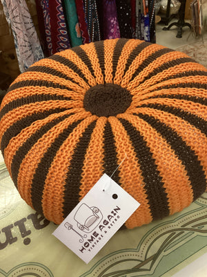 Vintage Knit Round Pillow (orange& brown)