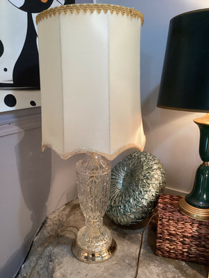 Vintage Tall Crystal Lamp with Scalloped Shade
