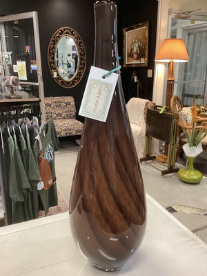 Tall (21.5”) Brown Swirl Art Glass Vase