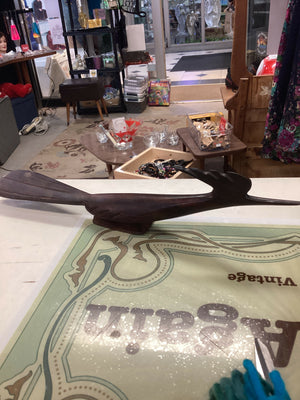 Vintage Hand Carved Wood Roadrunner Bird (14” long)