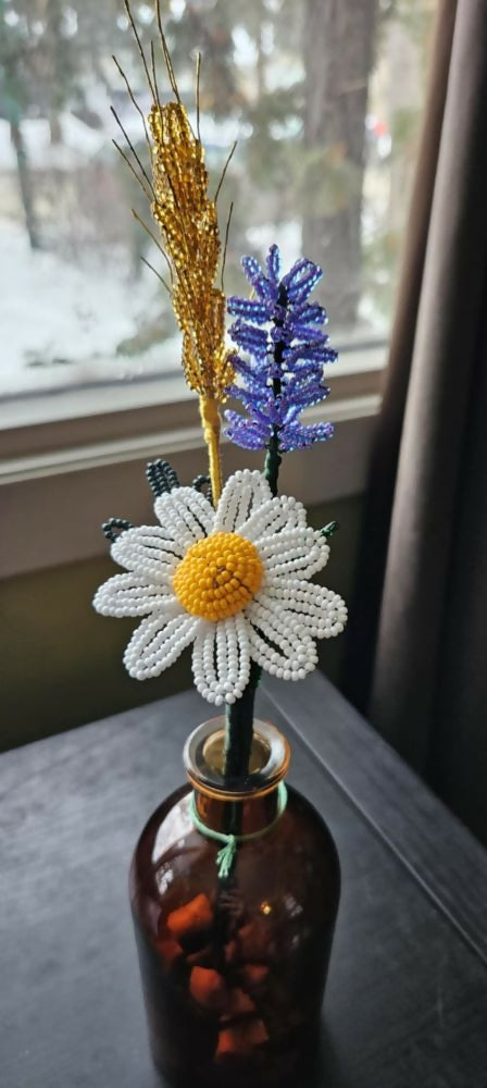 Beaded Flower Arrangement (Daisy, Wheat, Lavender)