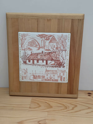 Vintage Scottish tile trivet wood board wall art