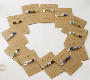 Zodiac Crystal Stone Necklace (Sterling Silver)