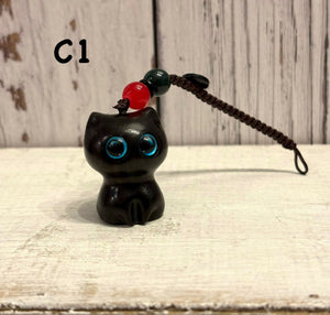 Cat-Themed Wood Keychain Charms